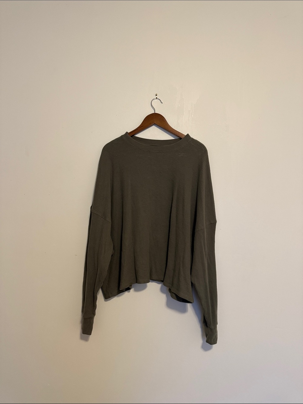 Abercrombie & Fitch Olive Knit Oversized Long-Sleeve Crew Top L/XL